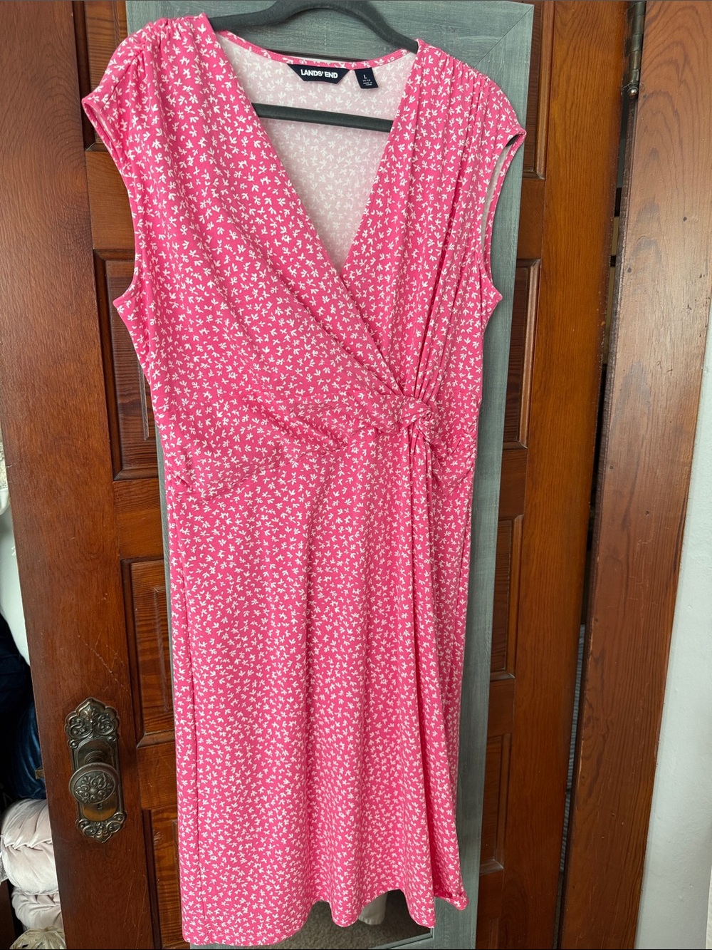 Lands' End Bright Pink Floral Wrap Dress